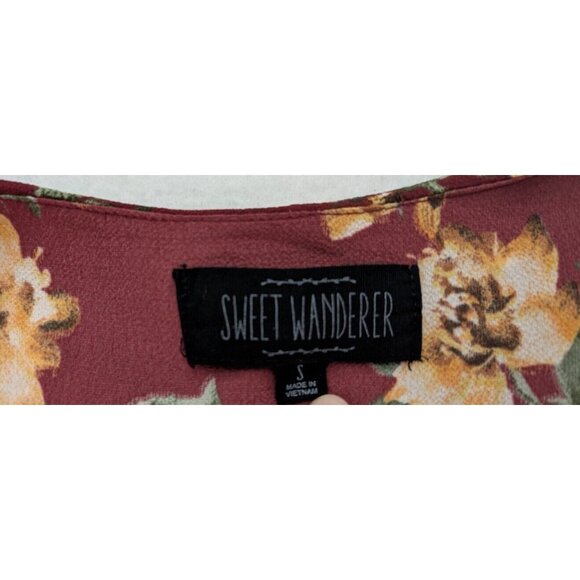 Sweet Wanderer Women's Dress Size Small Maroon Floral Print Ruffle Boho Bohemian - Picture 7 of 15